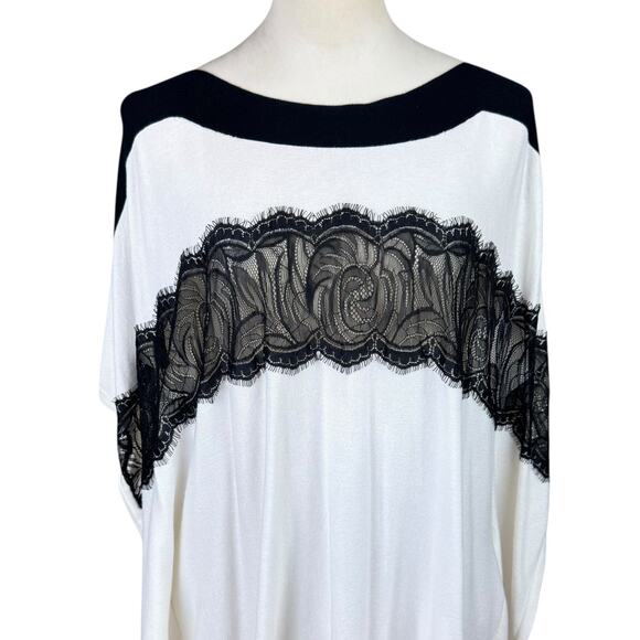Chico's S/M Ivory Soft Knit Black Lace Pullover Poncho Oversized Layer Sweater - Picture 4 of 12